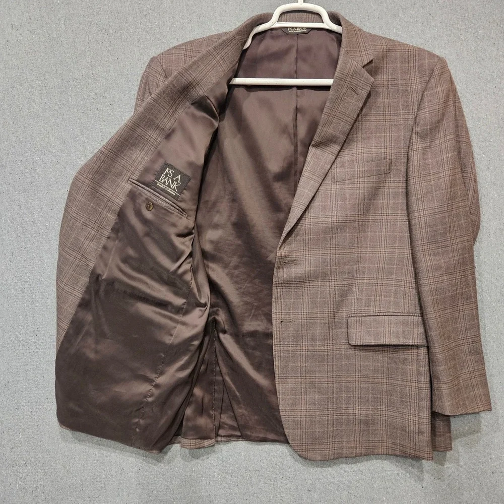 Jos. A. Bank Traveler Collection Brown Plaid Blazer Mens Two Button Sport Coat